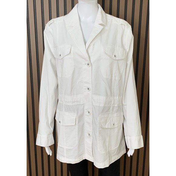 Talbots Jackets & Blazers - Talbots Plus Women's White Utility Safari Jacket Cotton Blend Button Front 1X
